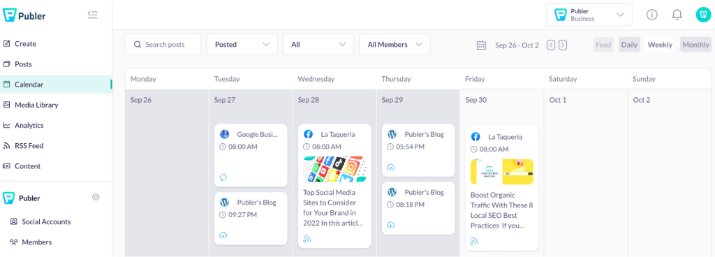 publer calendar view