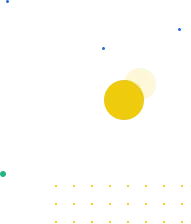 Abstract design with small blue dots and a cluster of yellow and off-white overlapping circles on a white background.