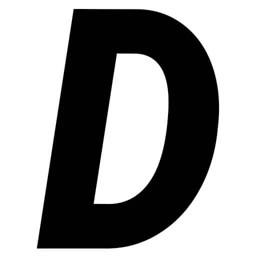Large bold black letter D on a white background.