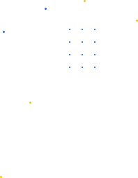 Abstract composition of small yellow and blue squares scattered and arranged in rows around a large white square on a black background.
