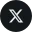 White stylized letter 'X' on a solid black circular background.