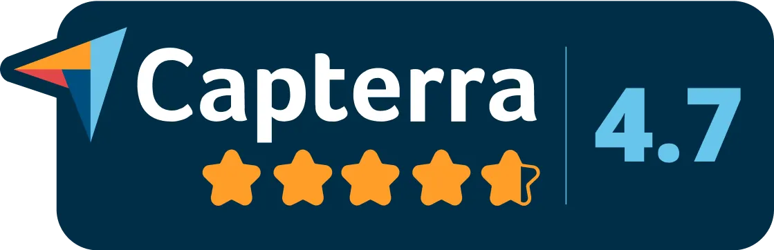 Capterra logo with a 4.7 star rating displayed by four full orange stars and one partially filled star.